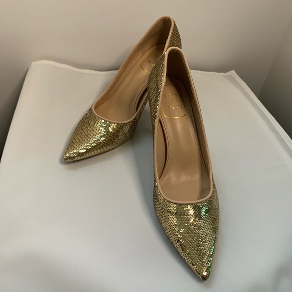 Lily Wei  size 5 Golden Sequins heel 6 1/2 - Picture 1 of 12